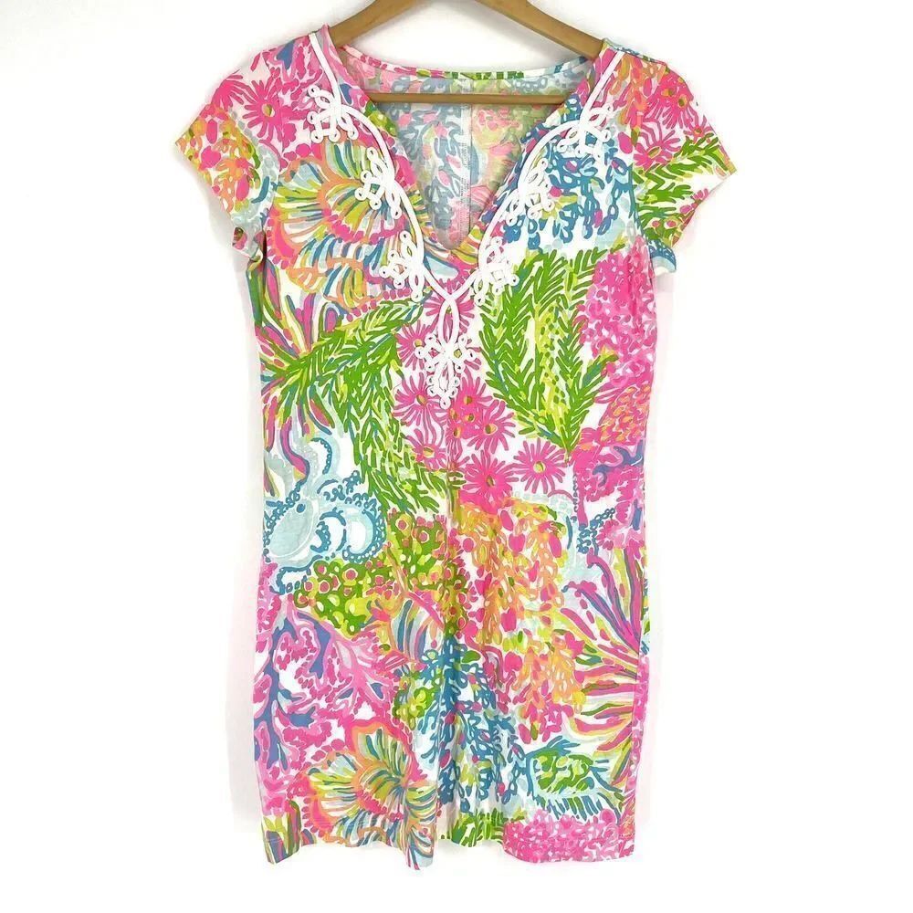 Lilly Pulitzer Brewster Dress Size Small Pink Green More Lovers Coral V Neck